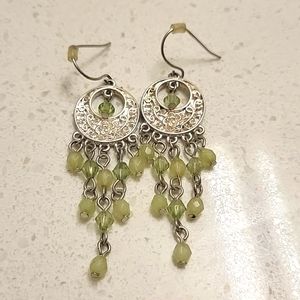 Silver and Light Green Dreamcatcher Earrings